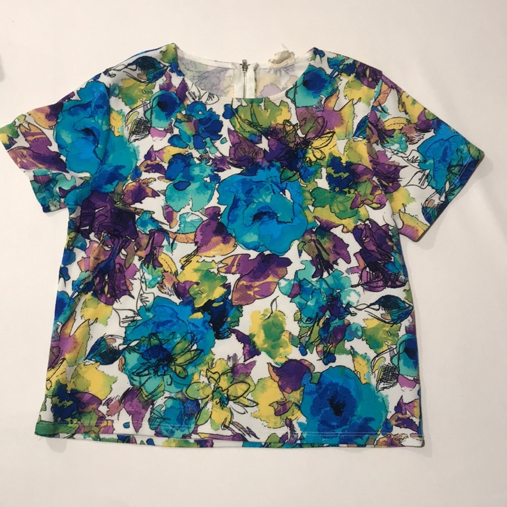 Blue and purple flower crop top